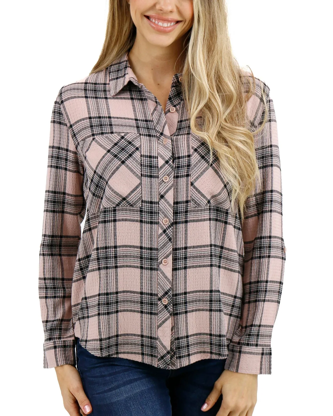 Grace and Lace Favourite Button Up Plaid - Blush/Black Plaid