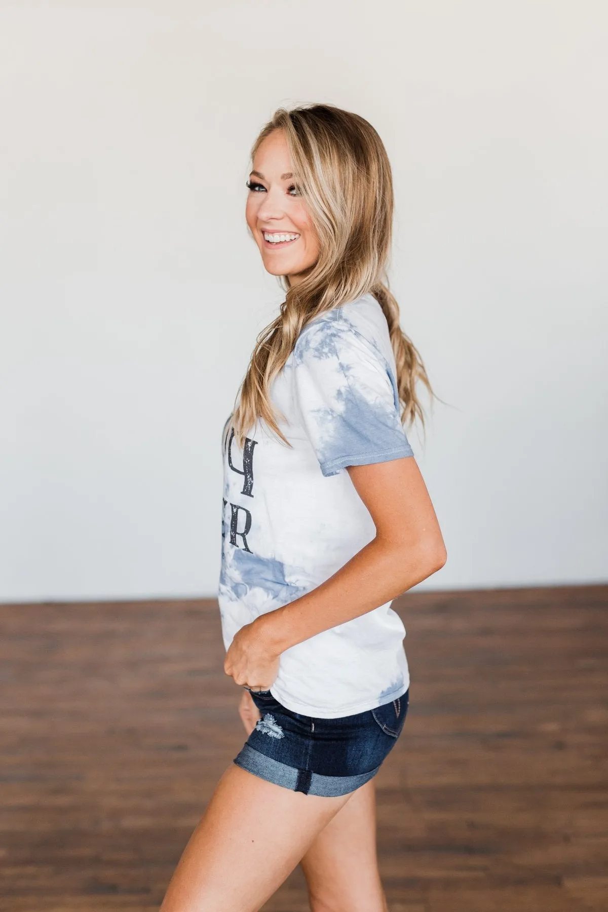 Happy Camper Tie Dye Graphic Tee- Navy & Ivory