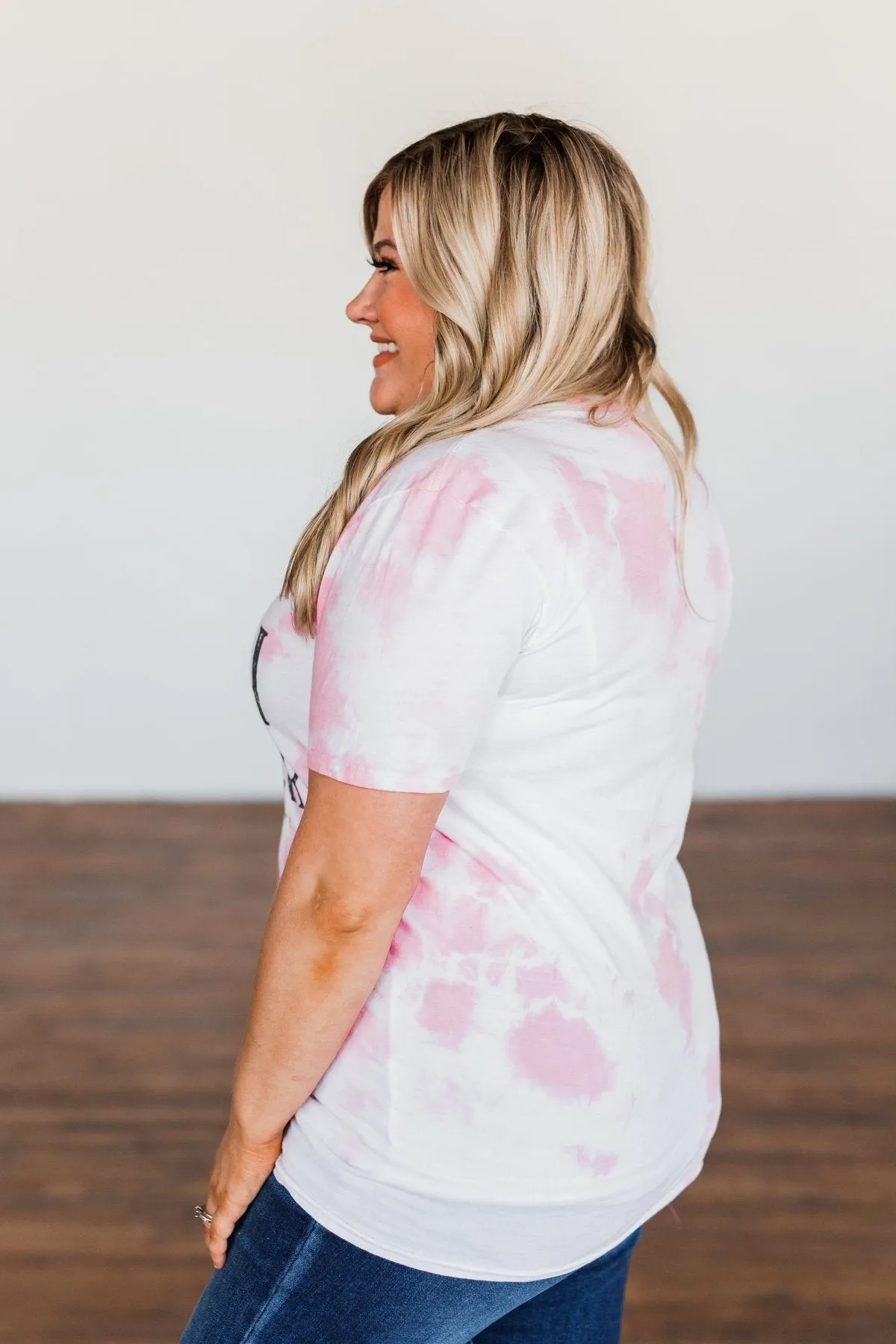 Happy Camper Tie Dye Graphic Tee- Pink & Ivory