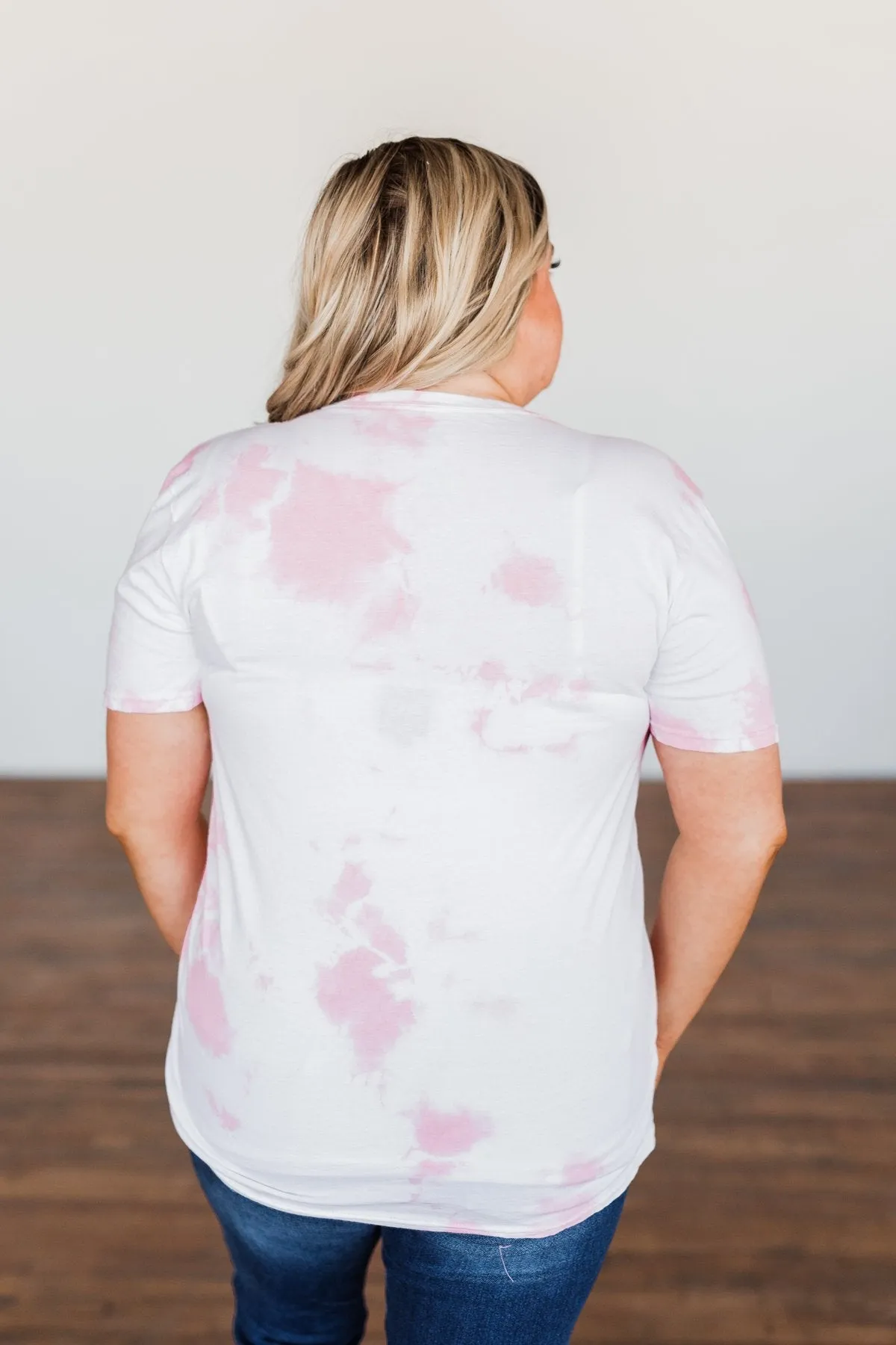 Happy Camper Tie Dye Graphic Tee- Pink & Ivory