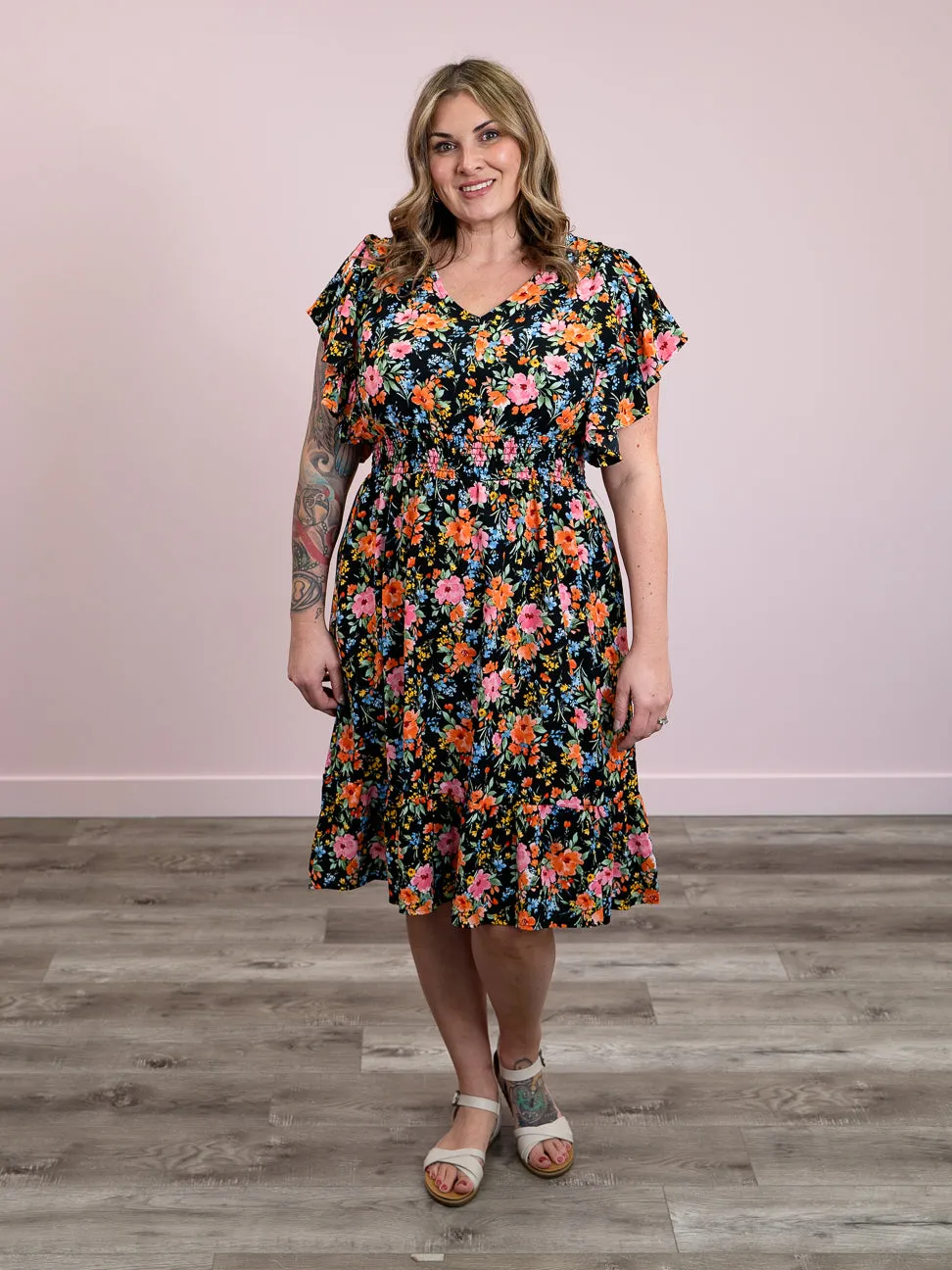 Harriett Floral Fit & Flare Dress | Black