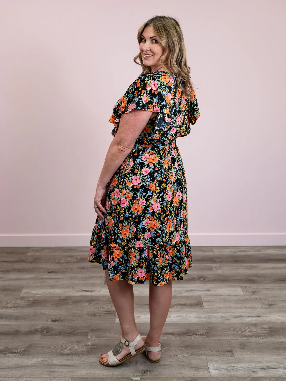 Harriett Floral Fit & Flare Dress | Black