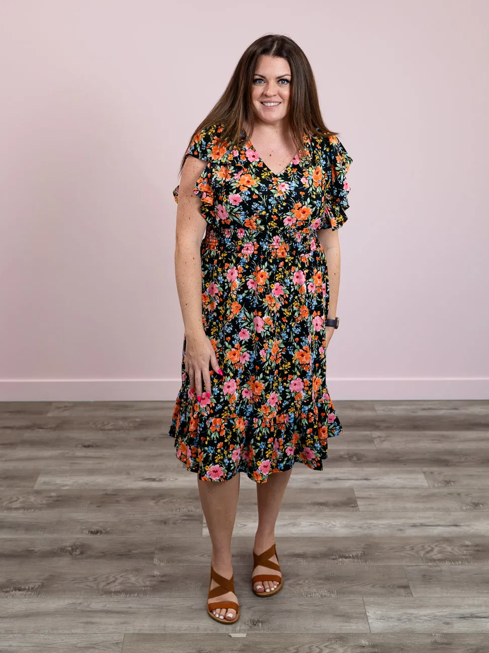 Harriett Floral Fit & Flare Dress | Black