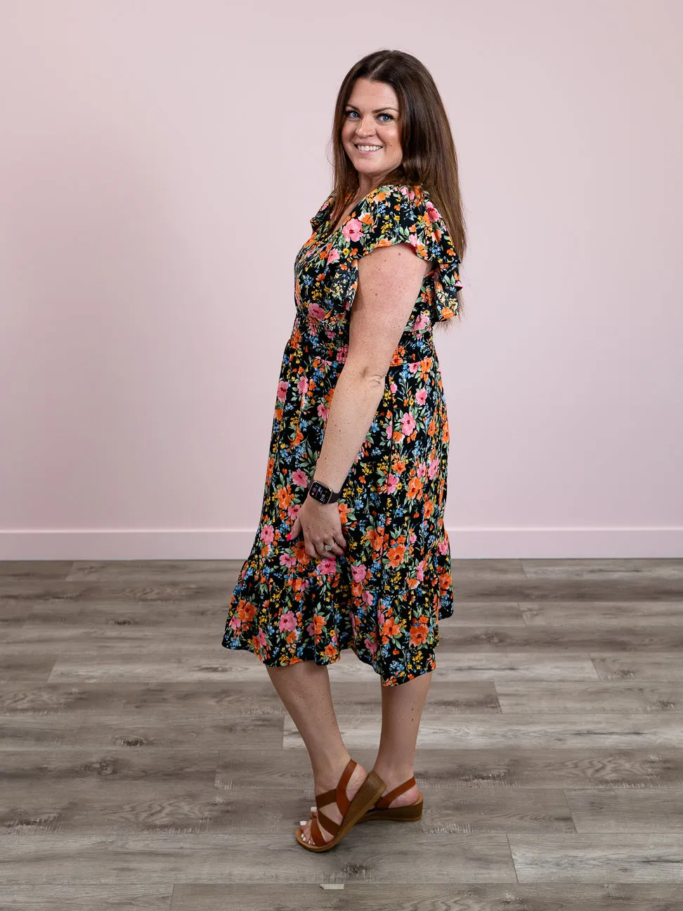 Harriett Floral Fit & Flare Dress | Black