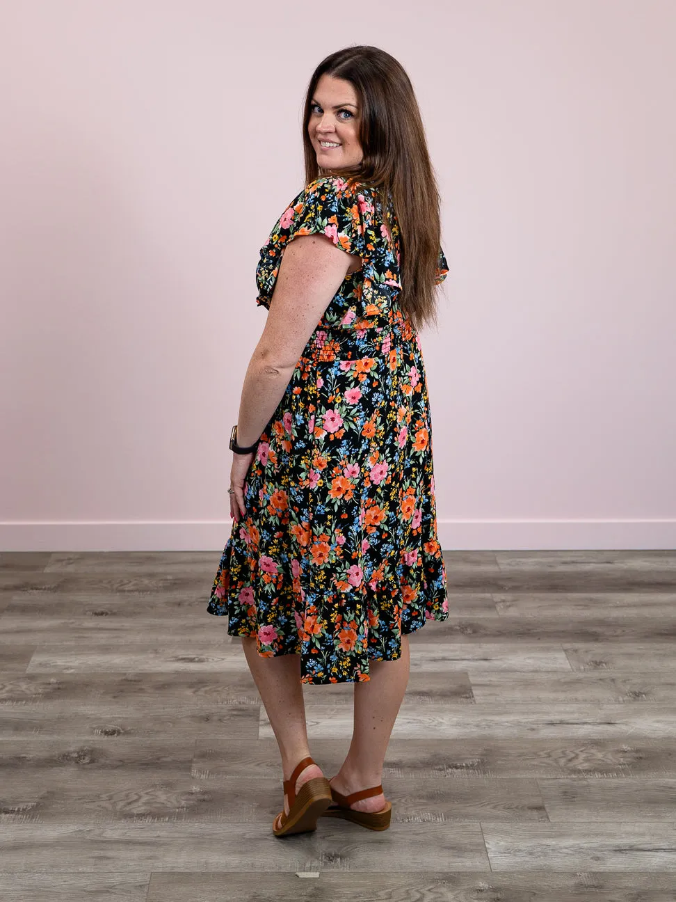 Harriett Floral Fit & Flare Dress | Black