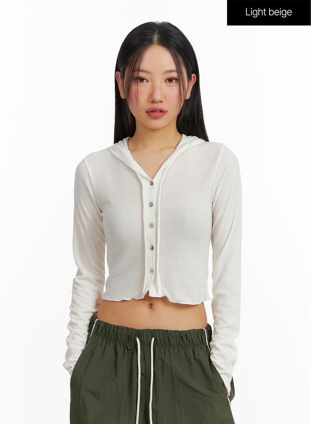 Hooded Button Crop Top CF414