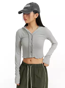 Hooded Button Crop Top CF414