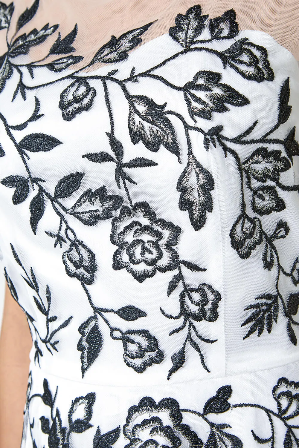 Ivory Floral Embroidered Fit & Flare Dress | Roman UK