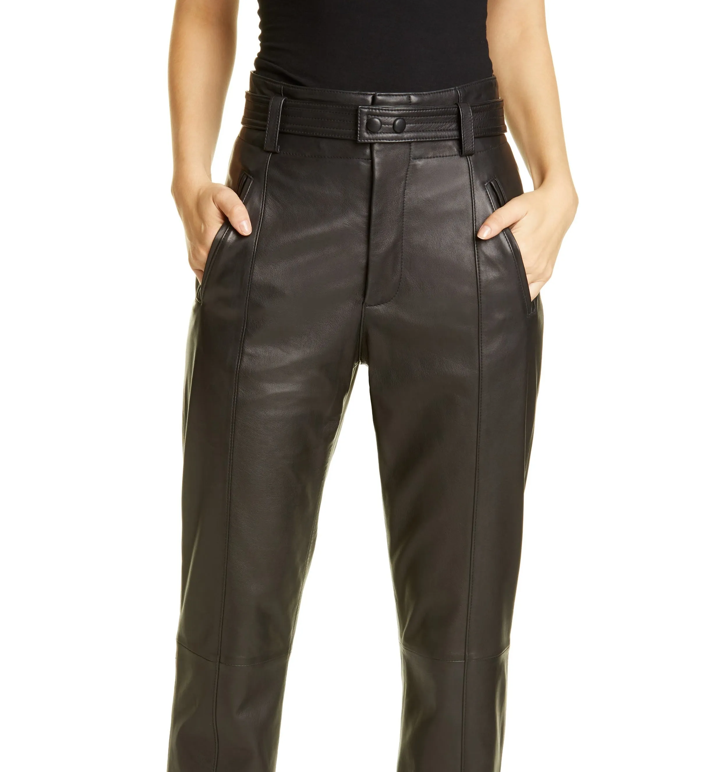 Joie Women's Trula Belted High Waist Leather Pants Black Size 6