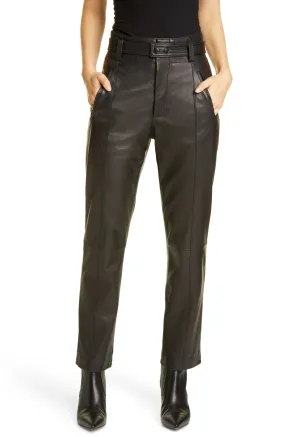 Joie Women's Trula Belted High Waist Leather Pants Black Size 6