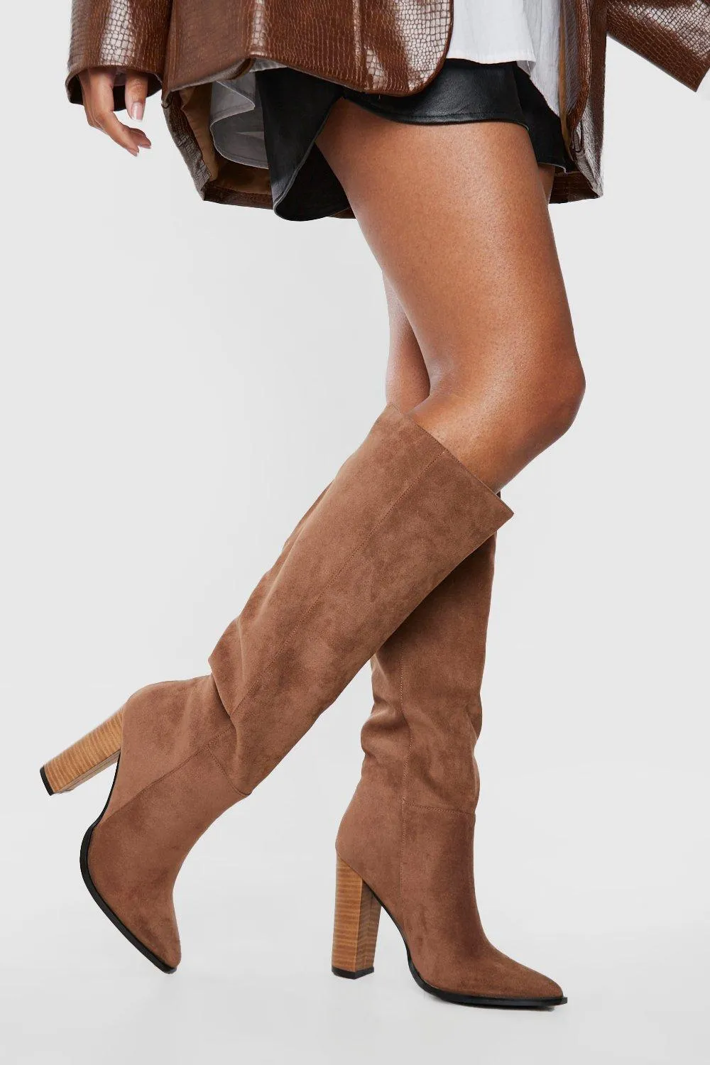 Knee High Stack Heel Detail Boots