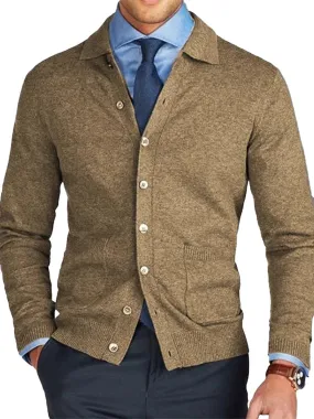 Knitted Single Breasted Turndown Collar Pocket Jacket