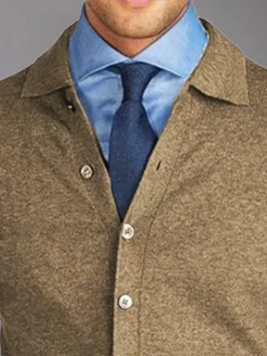 Knitted Single Breasted Turndown Collar Pocket Jacket