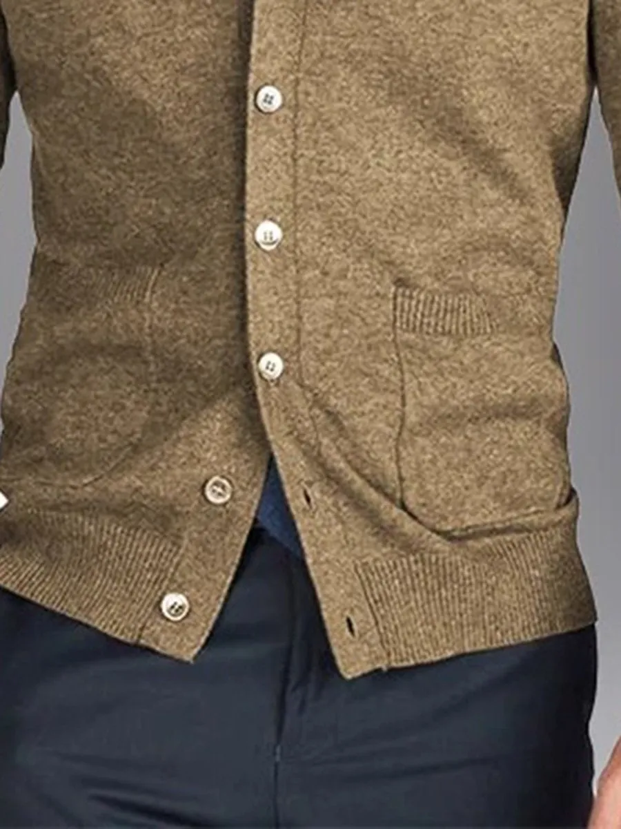 Knitted Single Breasted Turndown Collar Pocket Jacket