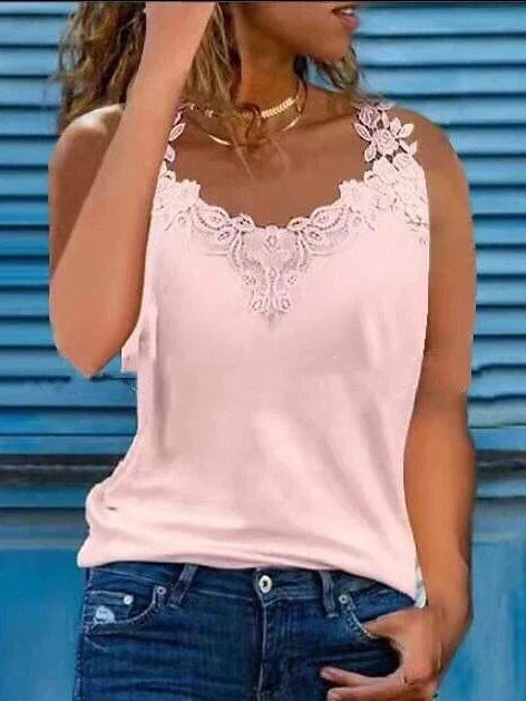 Lace Sleeveless V-Neck Tank Top for Women with Regular Fit and Lace Detail