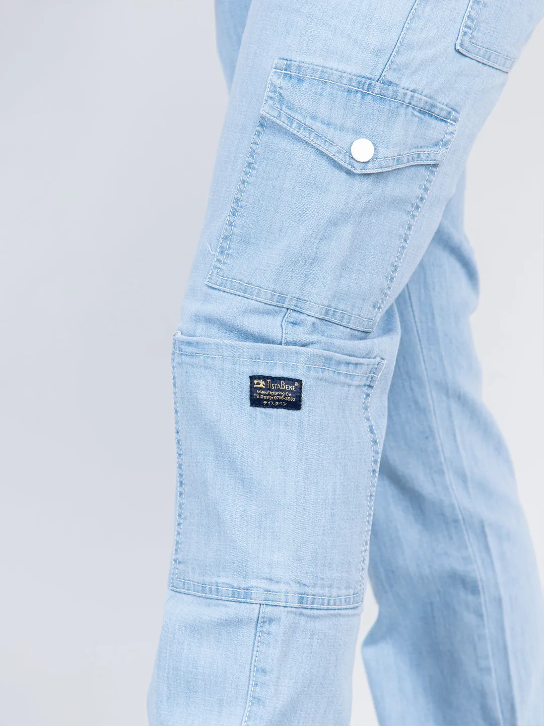 Light Blue Baggy-Fit Cargo Denim Jeans