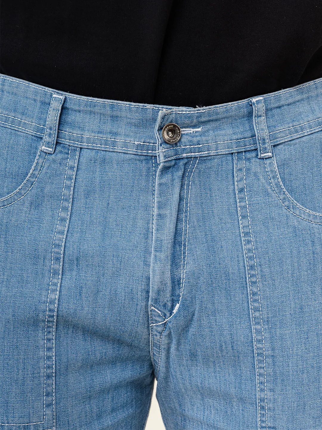 Light Blue Comfort-Fit Cargo Denim Jeans