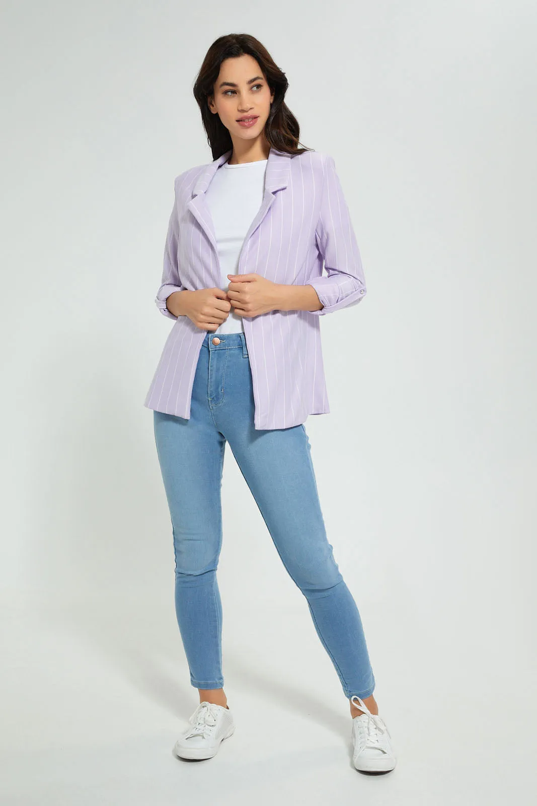 Lilac Stripe Rolled Up Sleeve Jacket