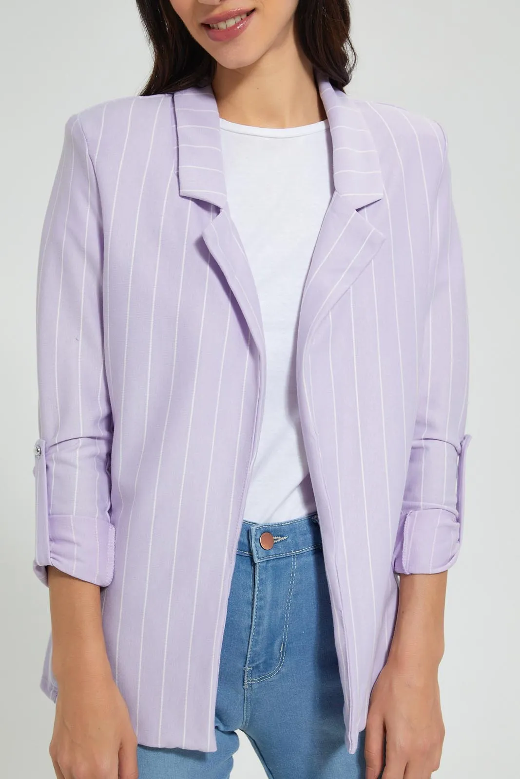 Lilac Stripe Rolled Up Sleeve Jacket