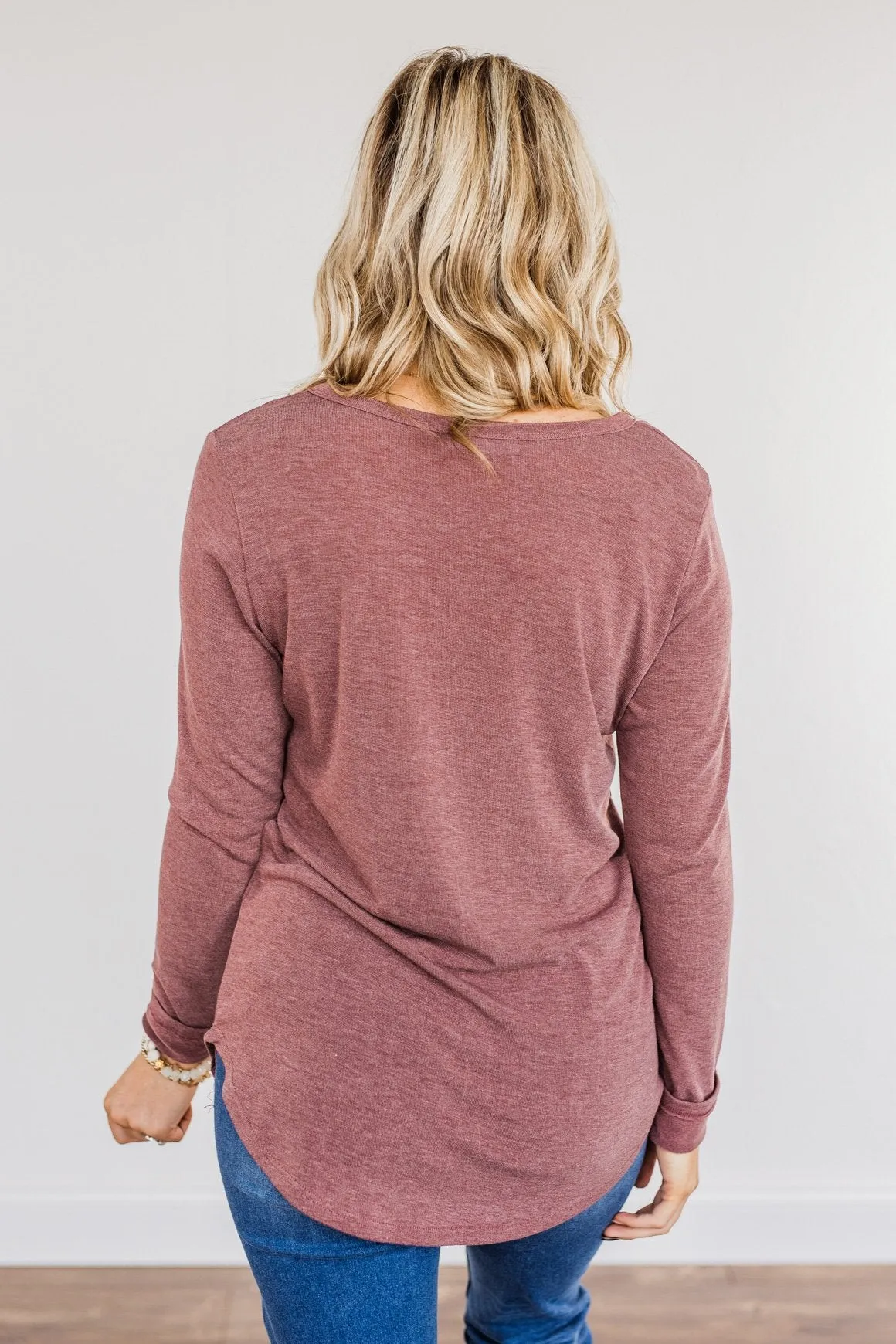 Limitless Moments Long Sleeve Button Top- Burgundy