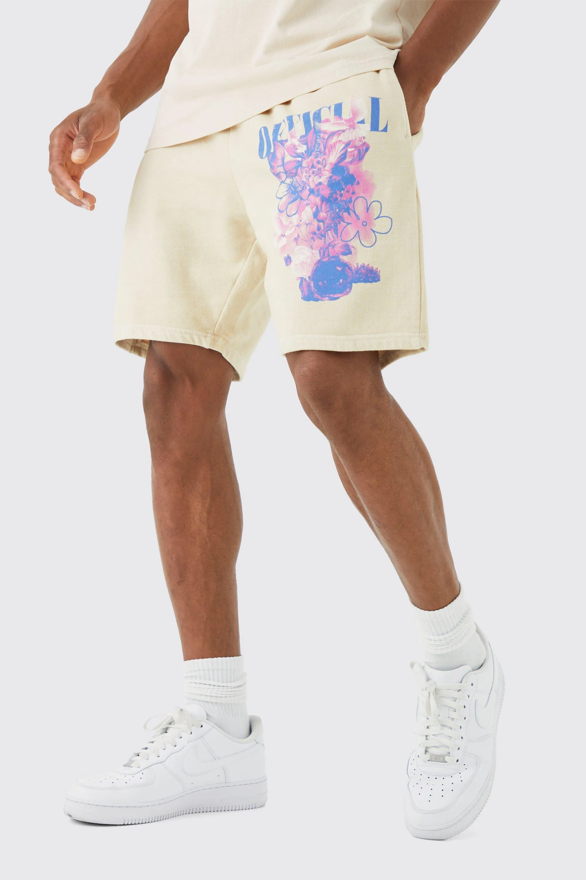 Loose Fit Overdyed Floral Print Short | boohooMAN UK