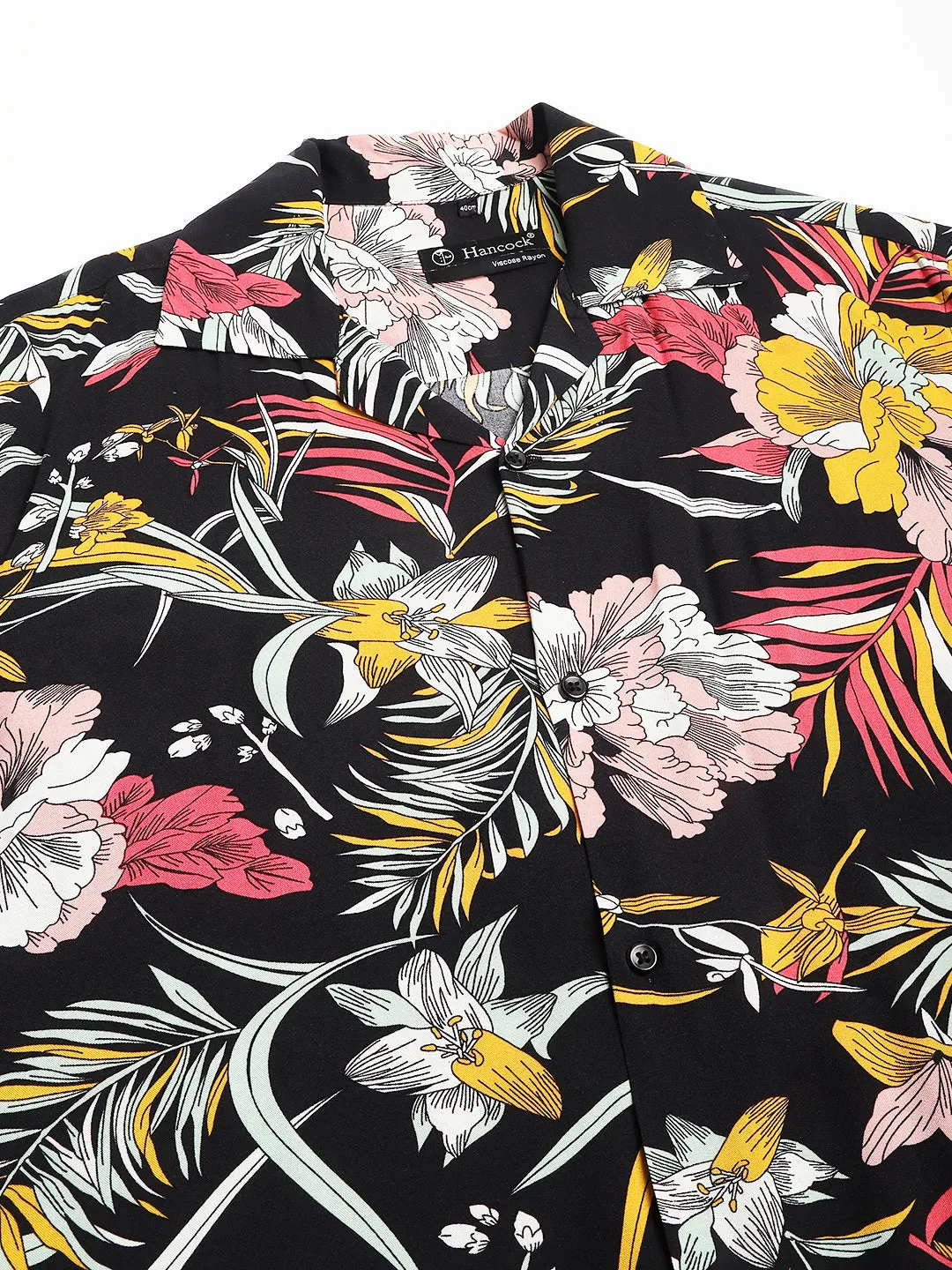 Men Black & Yellow Floral Printed Viscose Rayon Relaxed Fit Casual Resort Shirt