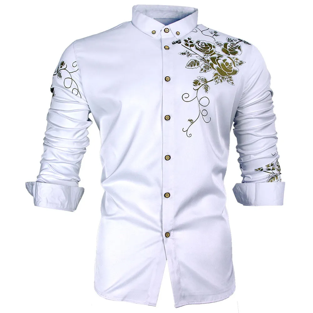 Men's Casual Vintage Fashion Floral Designer Slim Fit Long Sleeve Shirt