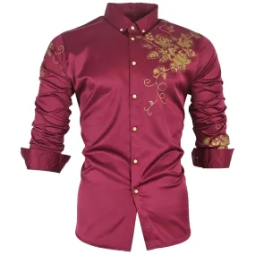 Men's Casual Vintage Fashion Floral Designer Slim Fit Long Sleeve Shirt