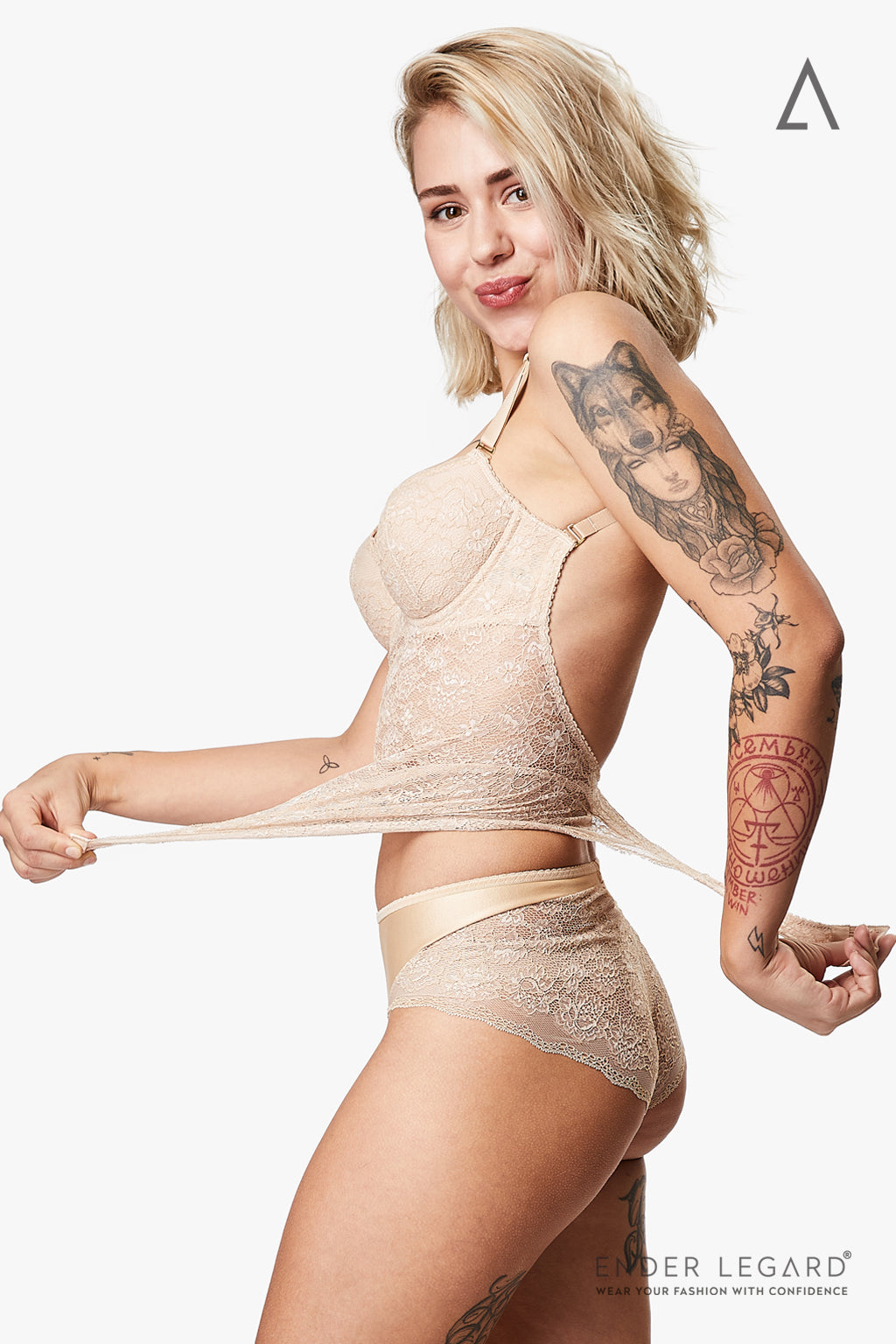 MILA Lace and Satin briefs (Beige)