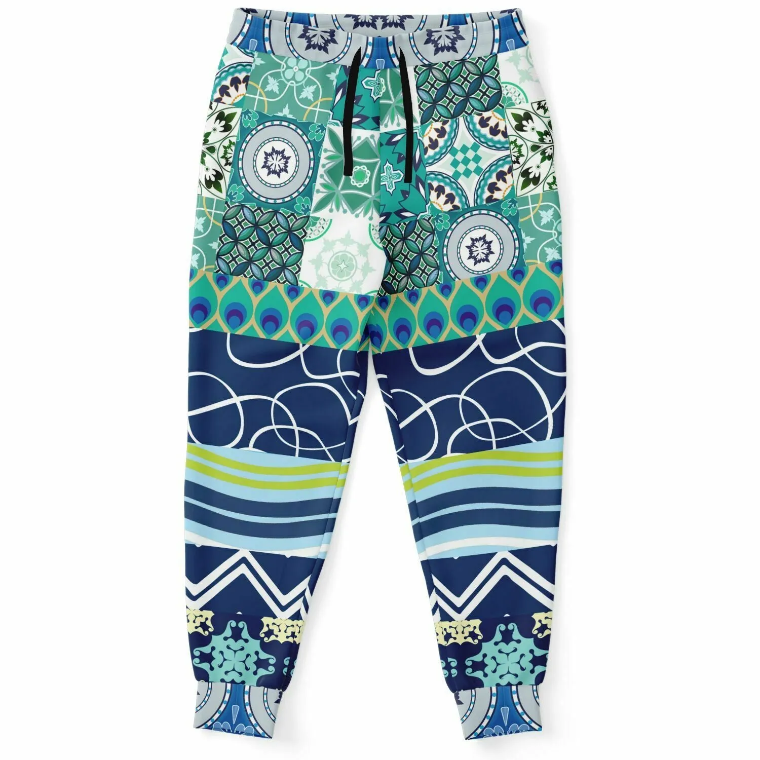 Mykonos Peacock Tile Patchwork Print Eco-Poly Joggers