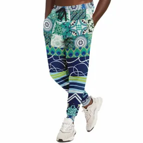 Mykonos Peacock Tile Patchwork Print Eco-Poly Joggers