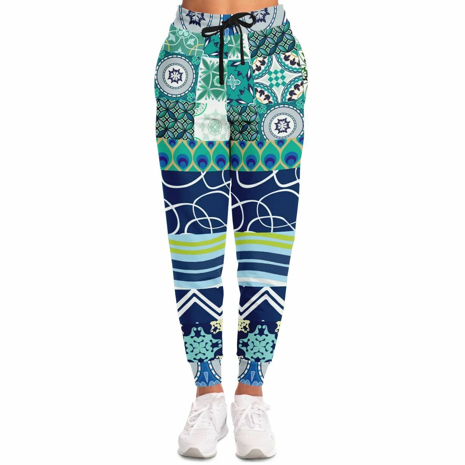 Mykonos Peacock Tile Patchwork Print Eco-Poly Joggers