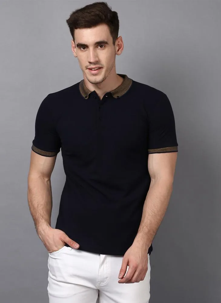 Navy Polo Neck with Contrast Collar