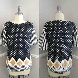 ON SALE Vintage 1960s Polka Dot Blouse / 60s retro button back blouse size S M