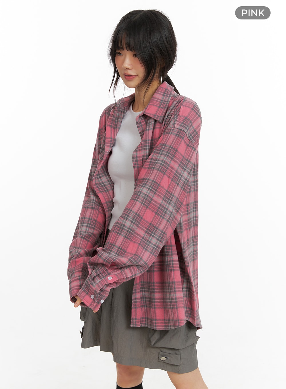 Oversized Checkered Button-Up CM413