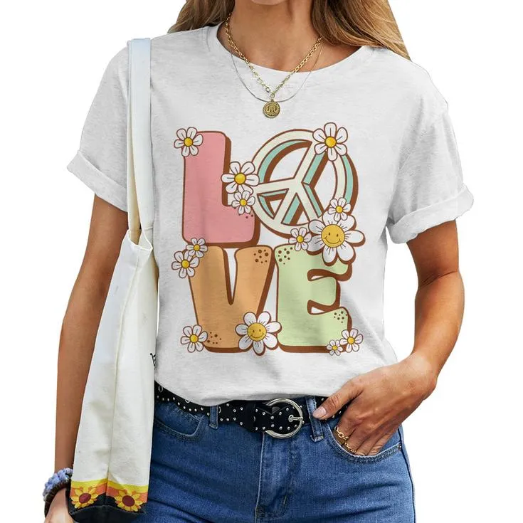 Peace Sign Love 60S 70S Costume Groovy Retro Hippie Party Women T-shirt