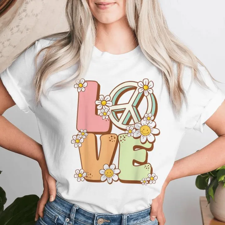 Peace Sign Love 60S 70S Costume Groovy Retro Hippie Party Women T-shirt