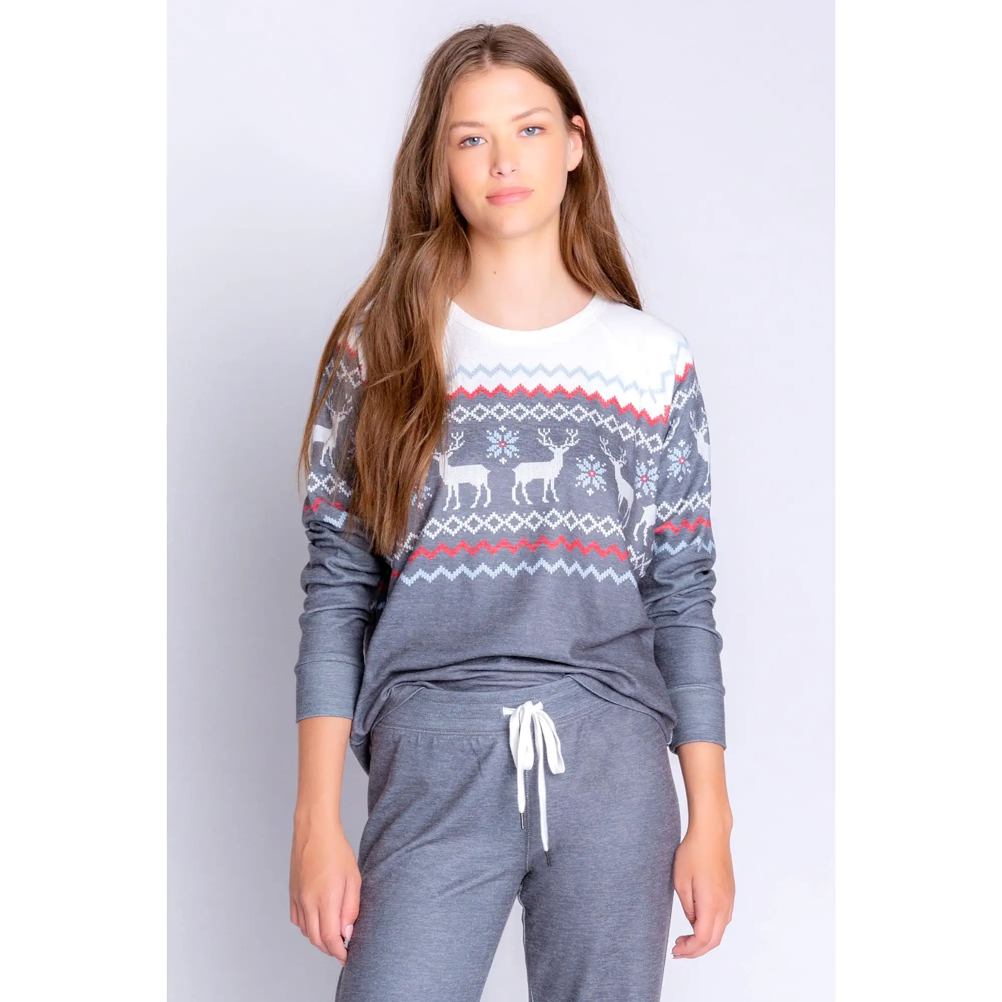 PJ Salvage Women's Family Fairisle Top - CHARCOAL