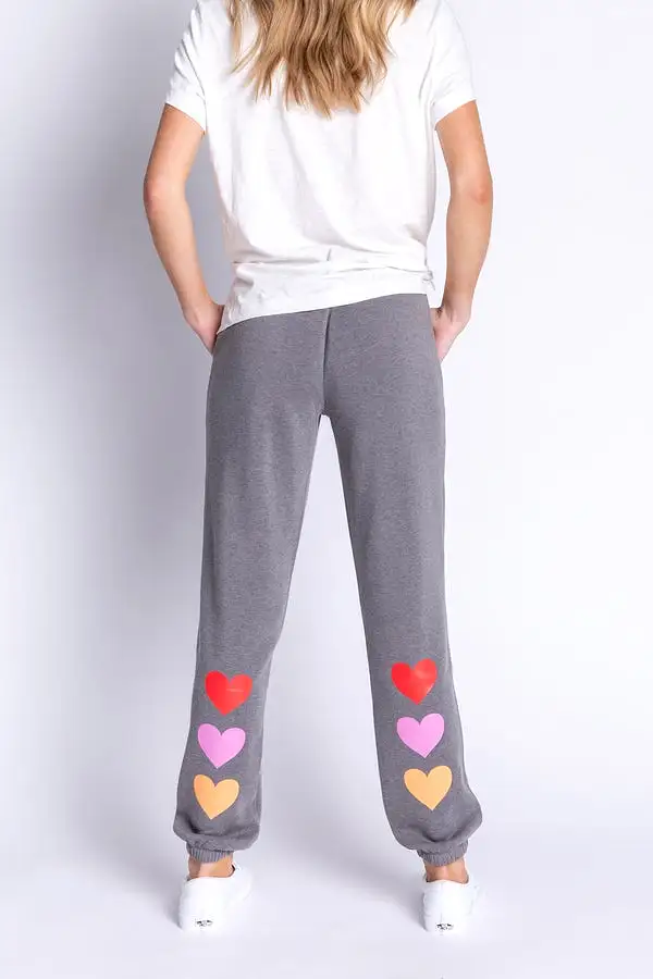 PJ Salvage Women's Love In Color Hearts Banded Pants - HEATHER CHARCOAL