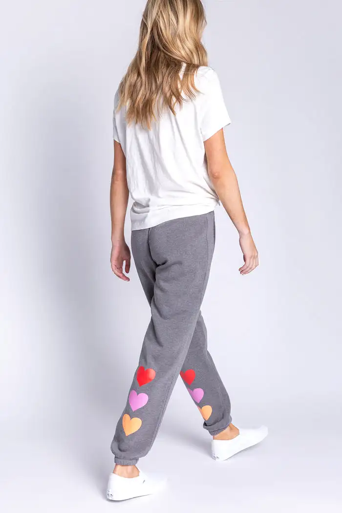 PJ Salvage Women's Love In Color Hearts Banded Pants - HEATHER CHARCOAL