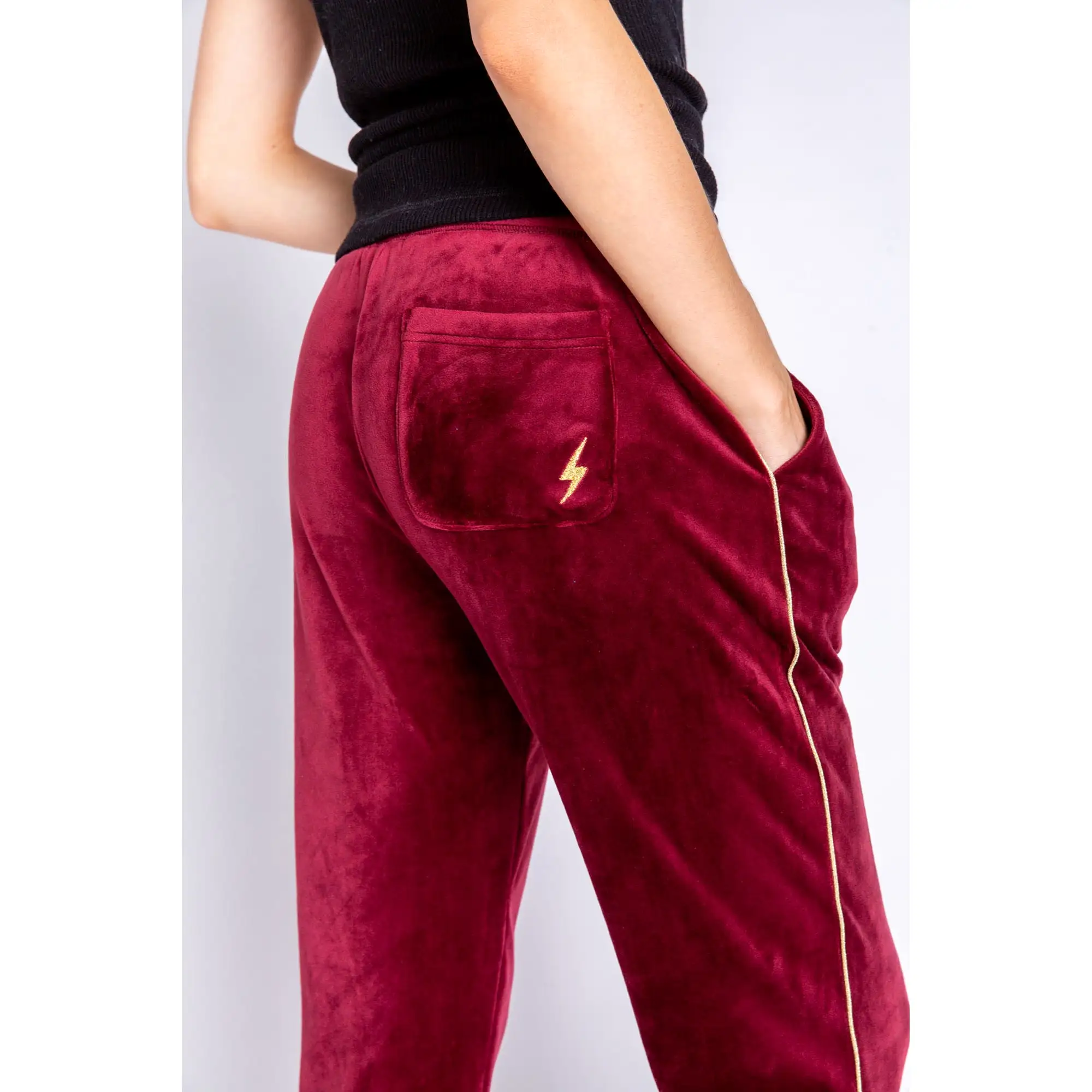 PJ Salvage Women's Velour Vanity Lightning Bolt Pants- PORT