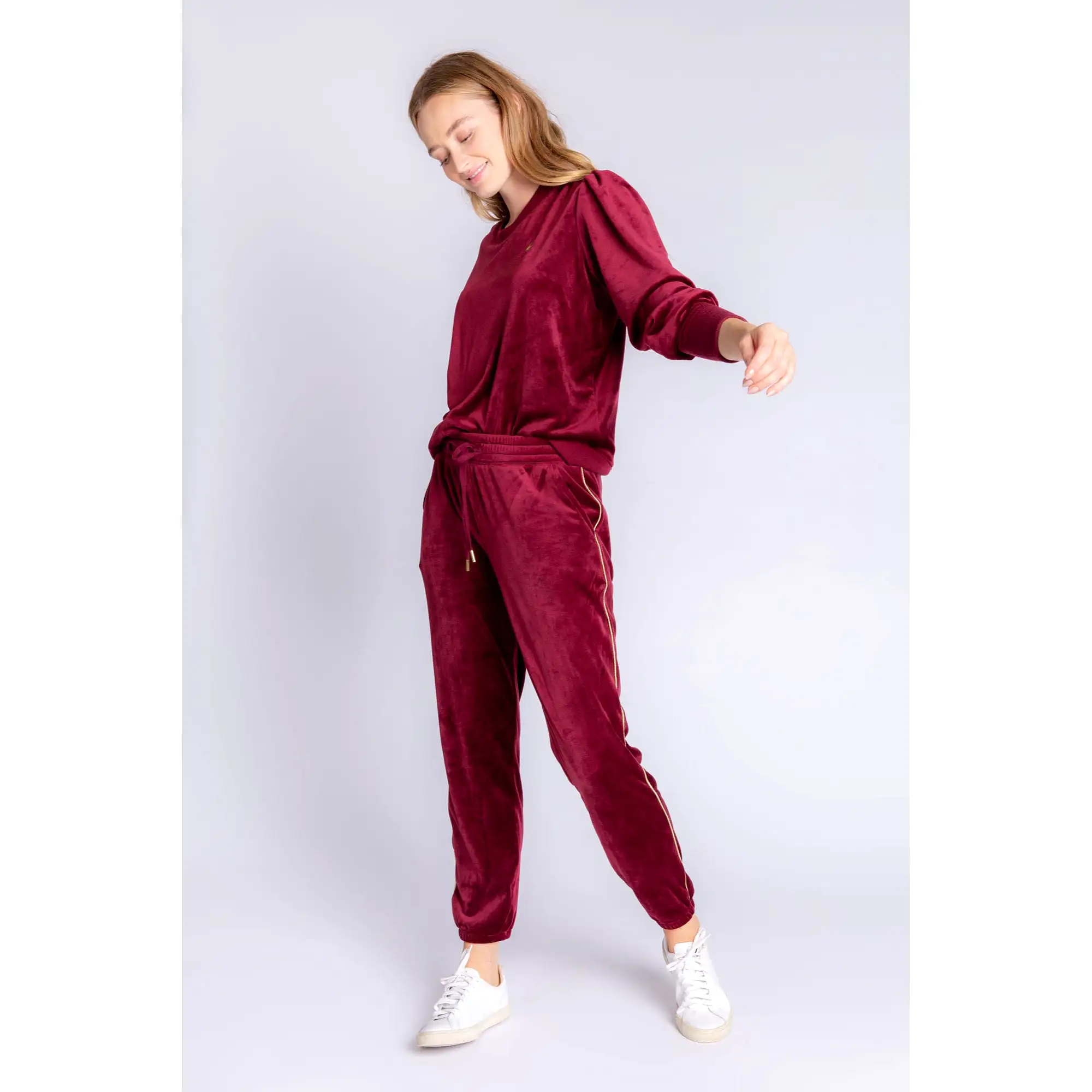 PJ Salvage Women's Velour Vanity Lightning Bolt Pants- PORT