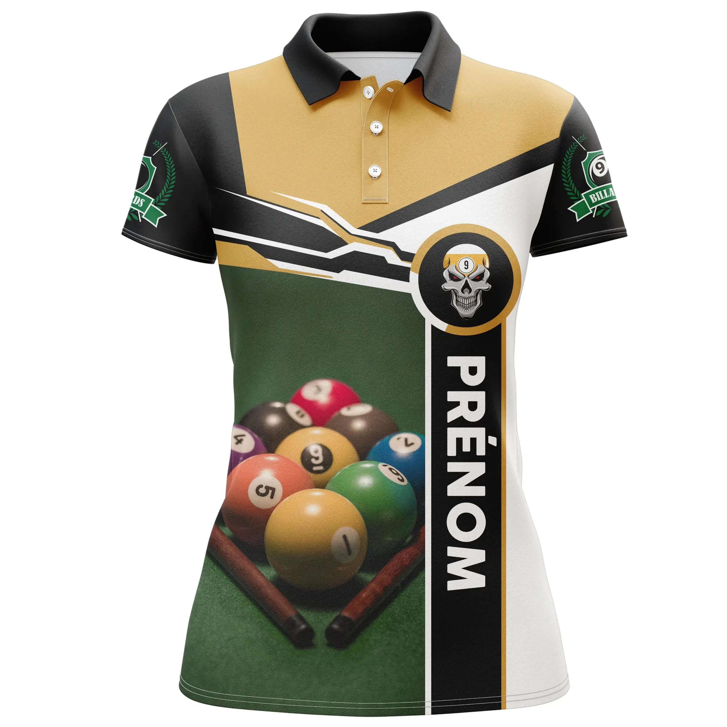 Polo De Billard Professionnel Avec Prénom Personnalisé, Boule De Billard Sur Table Vert - CT27062331