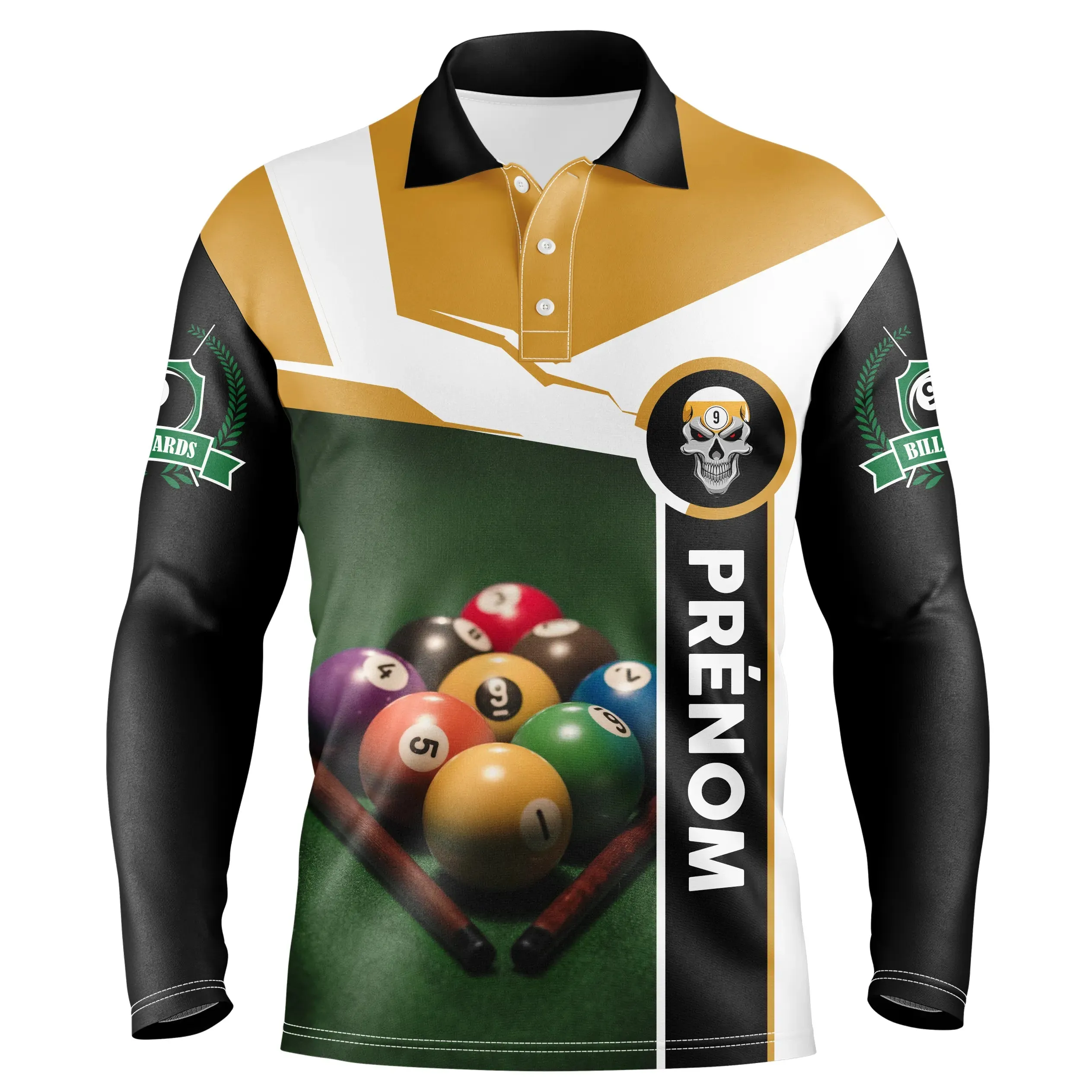 Polo De Billard Professionnel Avec Prénom Personnalisé, Boule De Billard Sur Table Vert - CT27062331