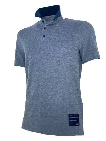 POLO UOMO GRIGIO SCURO CON COLLETTO BLU