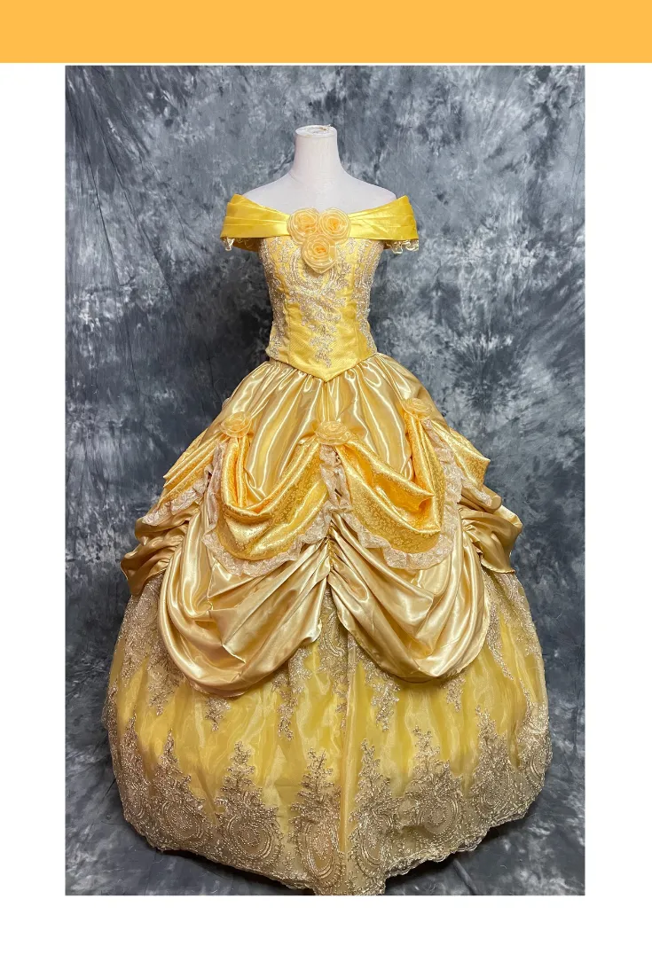 Princess Belle With Embroidered Lace Beauty And Beast Cosplay Costume