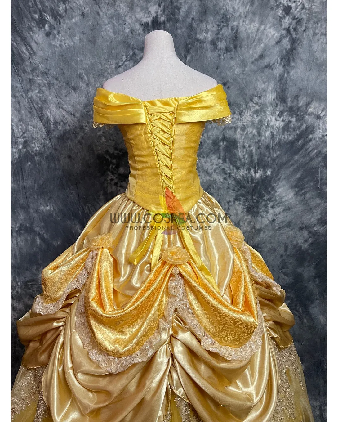 Princess Belle With Embroidered Lace Beauty And Beast Cosplay Costume