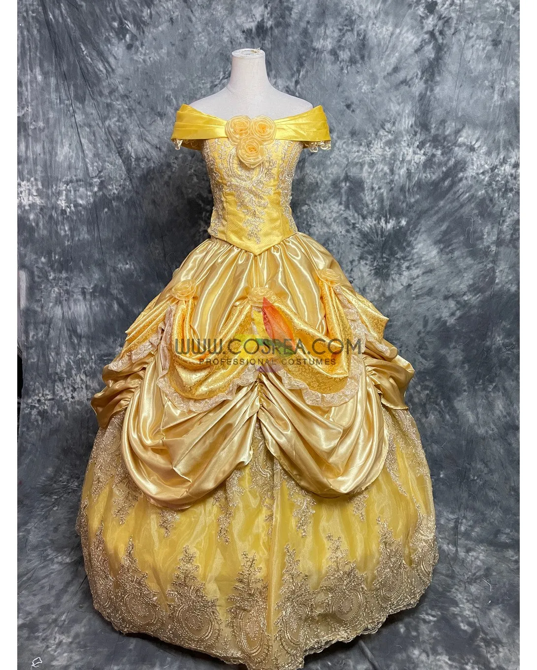 Princess Belle With Embroidered Lace Beauty And Beast Cosplay Costume