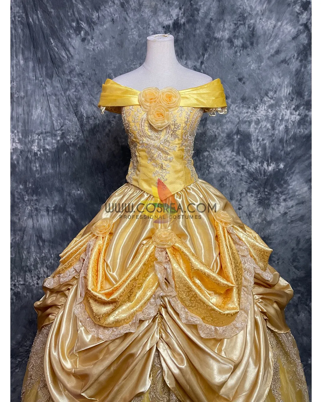 Princess Belle With Embroidered Lace Beauty And Beast Cosplay Costume