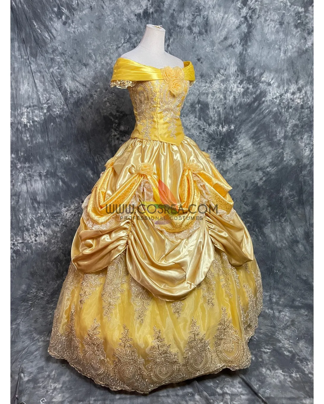 Princess Belle With Embroidered Lace Beauty And Beast Cosplay Costume